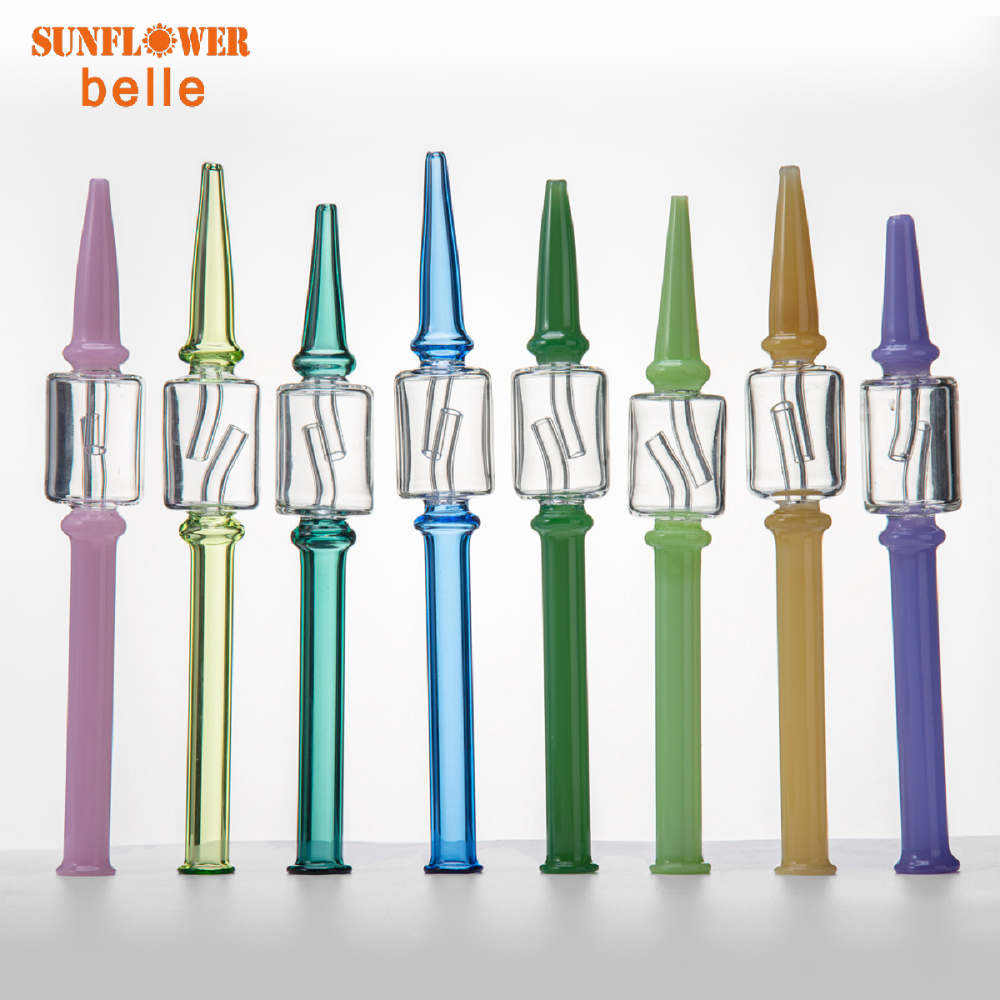 

Smoking Pipe Colored Glass Filter Tips Round Mouth for Dry Herb nectar collector straw kits Length 190mm Bong Accessory