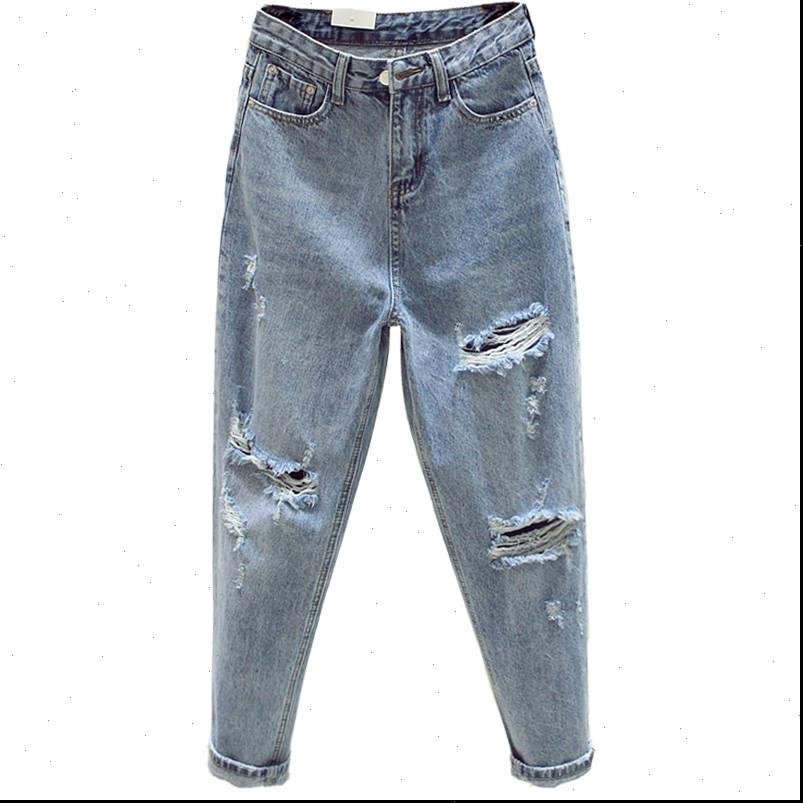 

womens jeans ff1003 autumn winter women fashion casual denim pants boyfriend hole high waisted, Blue