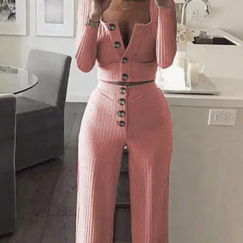 

Women Designers Clothes 2020 Fashion Pink Button Casual Suit Long Sleeve Trousers Sexy Women Clothes Womens Two Piece sets Women Tracksuit, White
