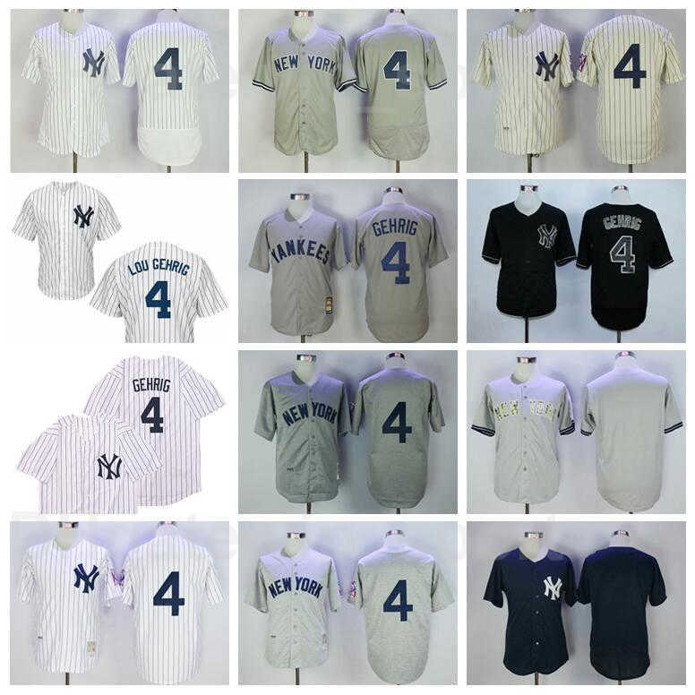 

1939 Retro Baseball 4 Lou Gehrig Vintage Jersey Pinstripe White Grey Black Beige Team Color Flexbase Cool Base
