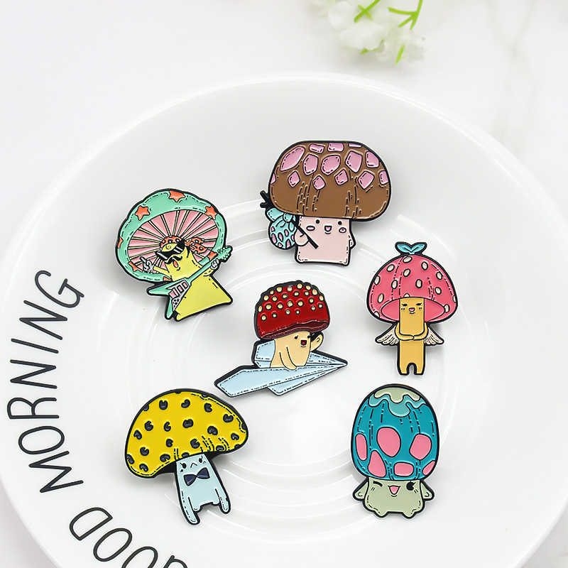 

Cartoon cute animal with mushroom cap playing and singing by himself