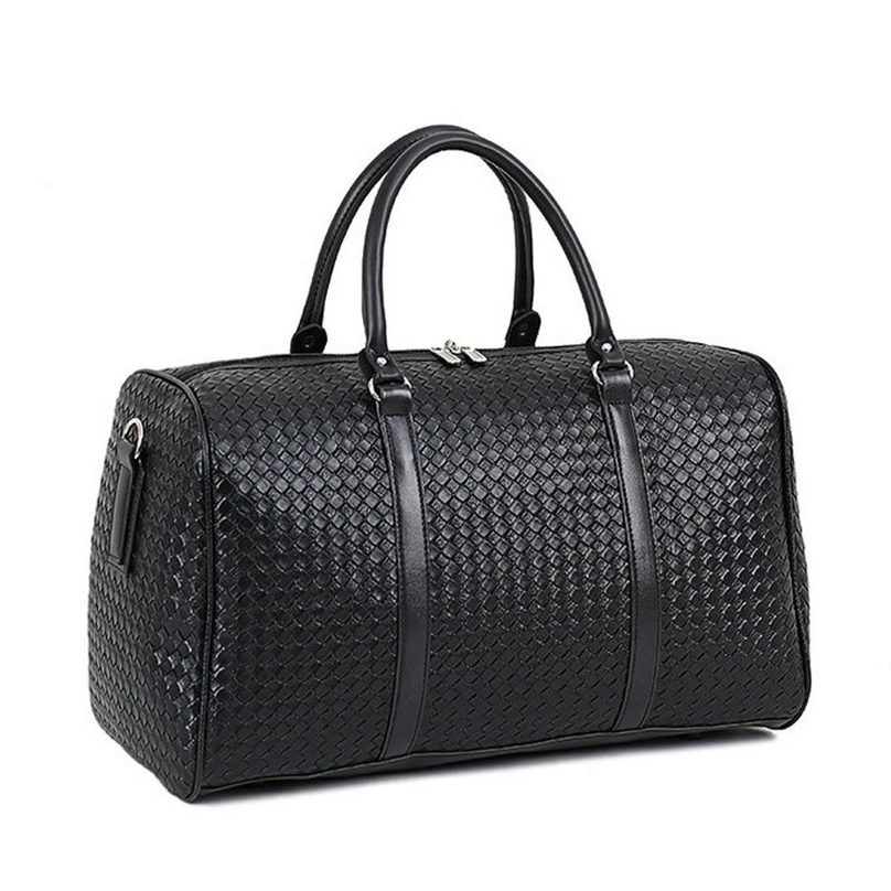 

Fashion PU Leather Woven Pattern Travel Bag Large Capacity Men Women Shoulder s Business Luggage Duffle 211118, Coffee small size