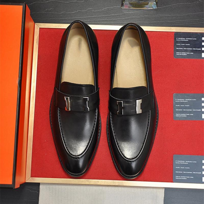 

A Luxury New H Mens Loafers Paris Genuine Leather Gommino Slip On Walk Wedding Business Drive Dress Classics Shoes Size 38-45, #01