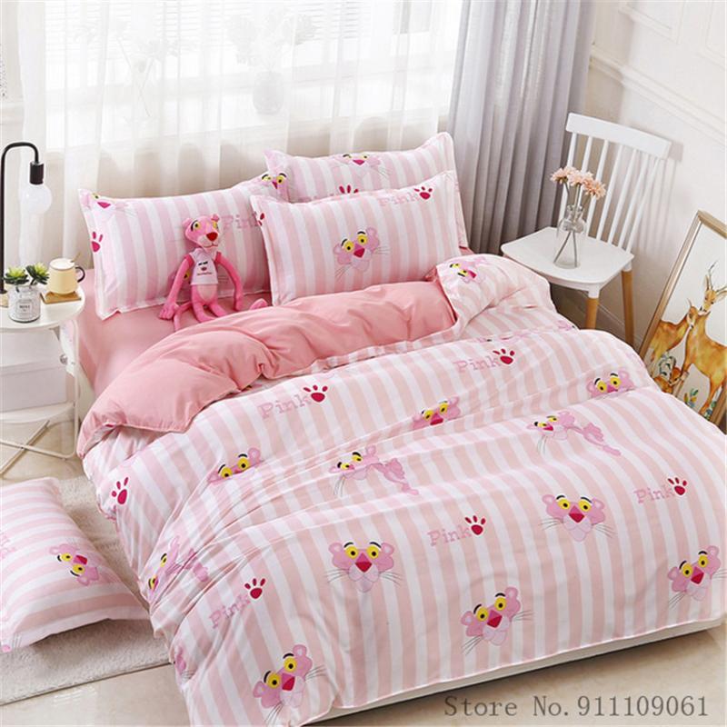 

Bedding Sets Home Textile Duvet Cover Sheet Pillowcase Children And Adult Set Pink Stripe Panther Pattern King Single Size Bedclothes, 13