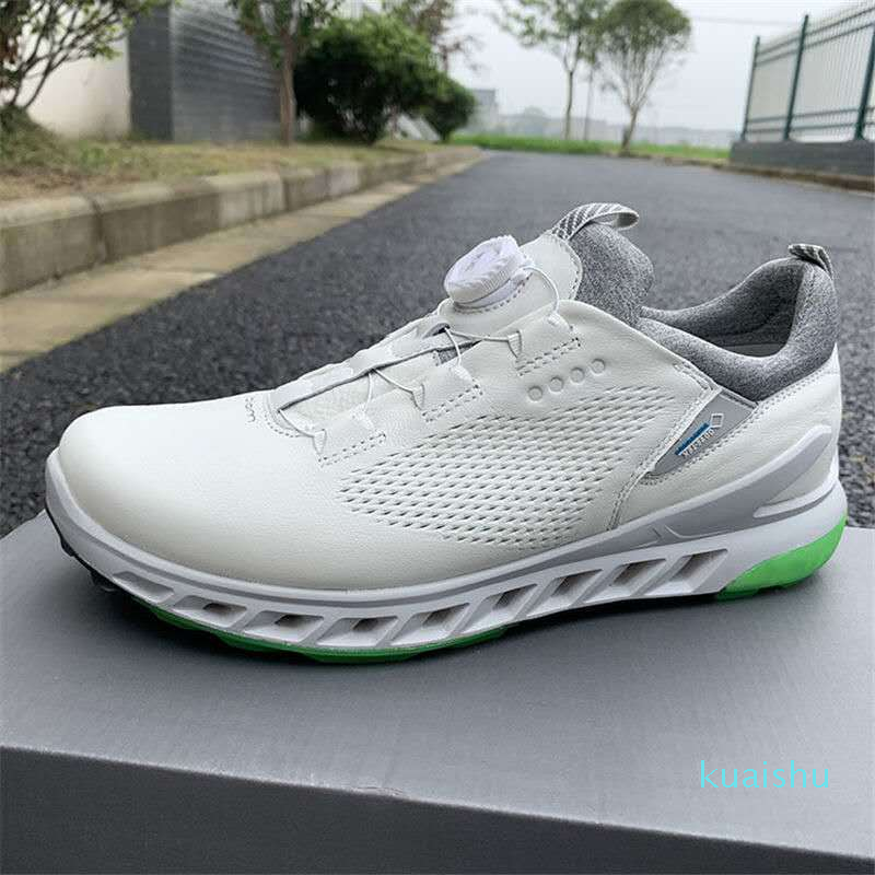 

Male brand leather golf sport white trainers shoes, White-lace.