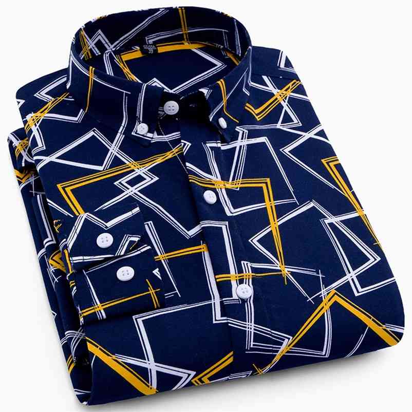 

Fashion Men's Casual Printed Shirts Long Sleeve Social Business Thin Clothes Lightweight Button-down Male Dress Shirt 210708, 8109