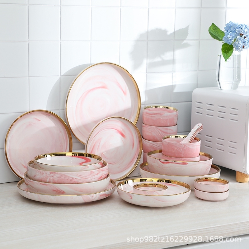 

Nordic home pink ceramic Phnom Penh tableware simple style bowl set Bowl Gift Set