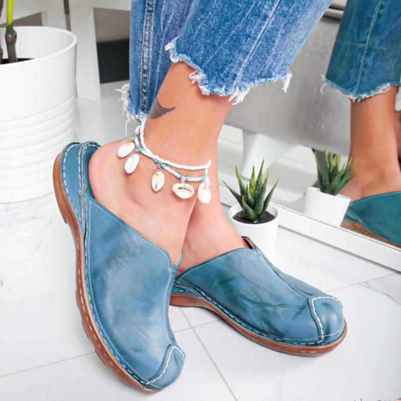 

Slippers Summer Women Pu Leather Wedges Gladiator Sandals Round Toe Platform Casual Ladies Beach Shoes Big Size Slides, Black