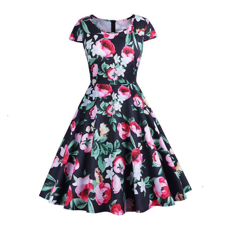 

Casual / Spring Dresses summer print dress 50s Hepburn style waist closing skirt 9701, 9701 small flower on white background