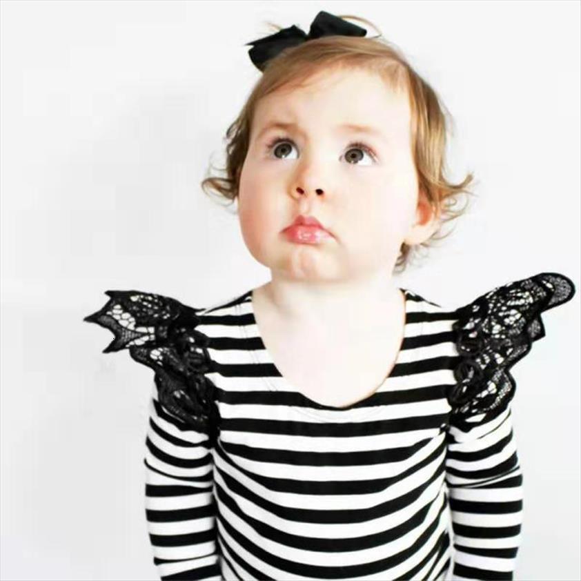 

summer baby girl clothes solid color striped lace long sleeve newborn t shirt outfit blouse clothing infant toddler, Blue