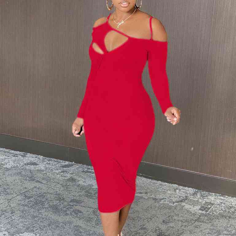 

Women Bodycon Dress Off Shoulder Sexy Clubwear Package Hip Evening Irregular Collar Night Date Out Elastic Tight Robes 210416, Orange