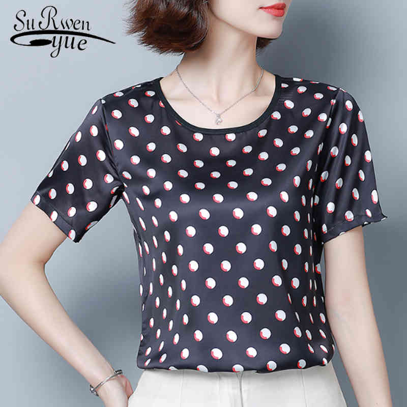 

Summer Short Sleeve Women Tops and Blouse Blusas Mujer De Moda Top Print Dot 4543 50 210521, White