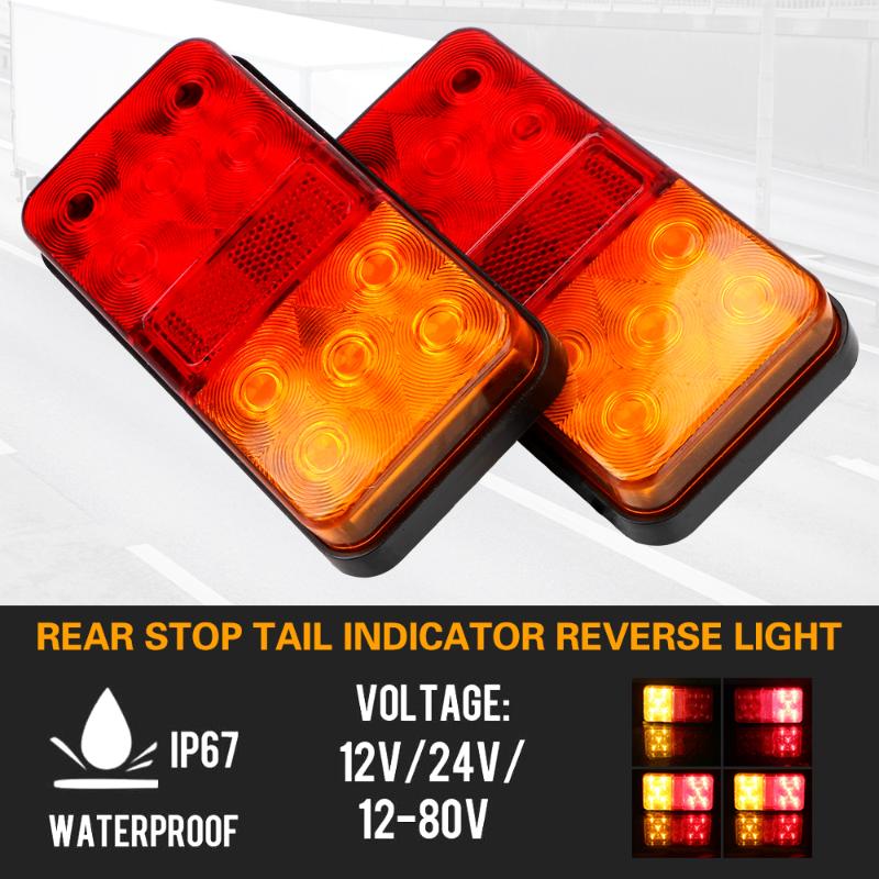 

Pair 12V 24V Stop Lamp LED Tail Light For Car Truck Trailer Caravan Taillight Turn Signal Indicator Rear Brake Emergency Lights, As pic