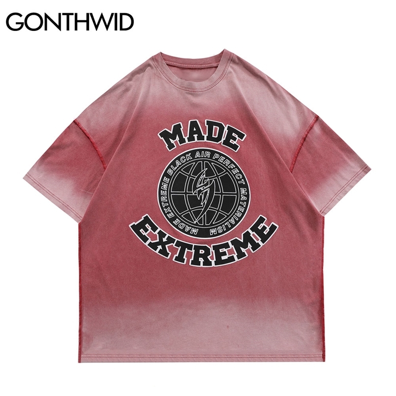 

Oversized Tshirts Distressed Tie Dye Short Sleeve Tee Shirts Hip Hop Harajuku Fashion Summer Casual Cotton T-Shirt Tops 210602, Pink