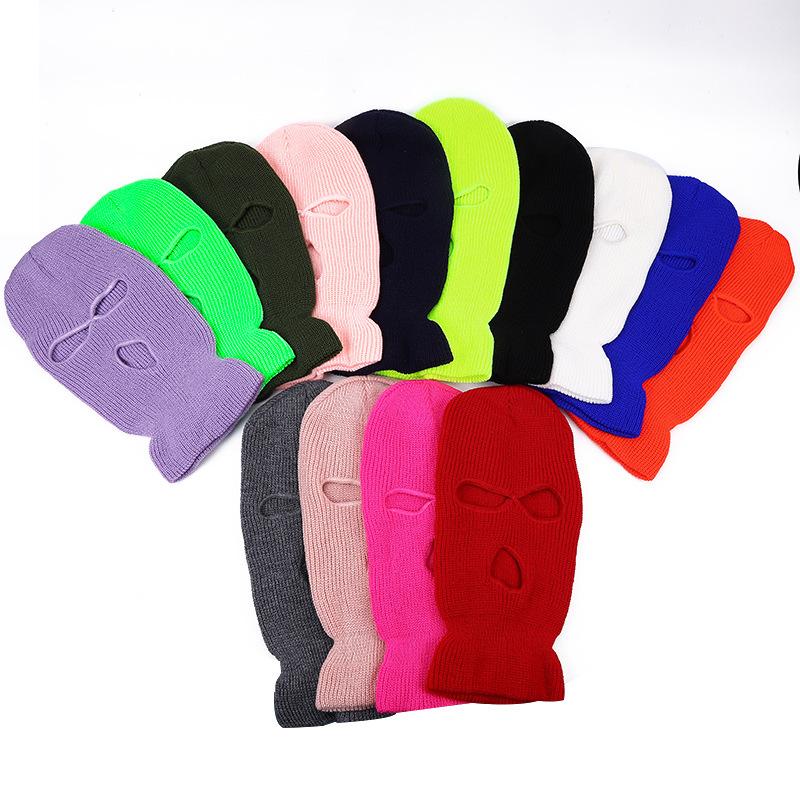 

Beanies Three-hole Balaclava Solid Full Face Cover Halloween Mask Winter Knitted Beanie Hat Tactical CS Motorcycle Cycling Ski FaceMask