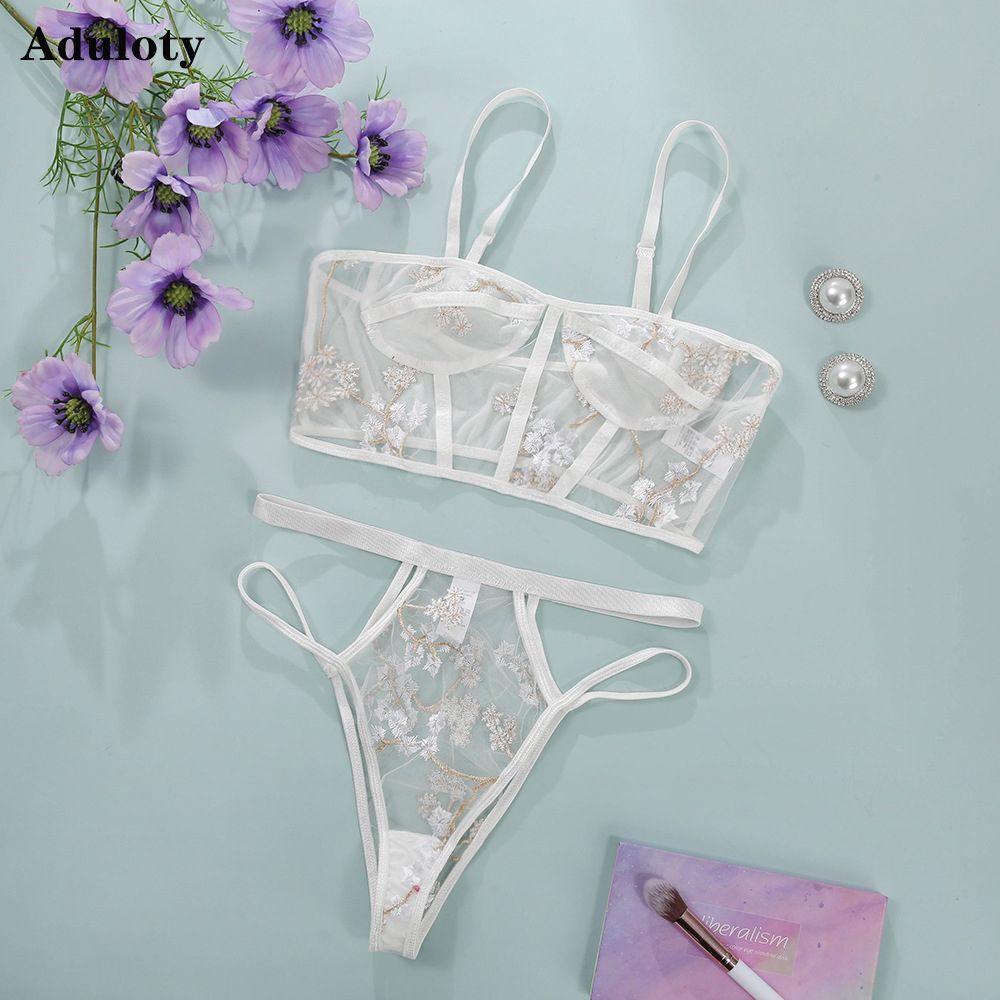 

Aduloty New womens underwear lace embroidered bra mesh lingerie set sexy perspective bra set lace panty set sexy pajamas, Red