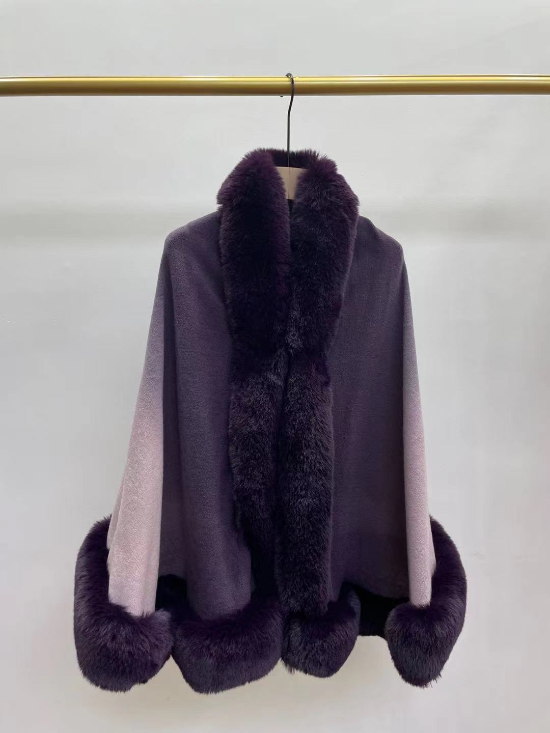 

C5492 Autumn Winter Woman Cloak Pashmina Faux Fur Cape Poncho Cardigans Gradient Knitwear Lady Shawl Stole Wraps Coat, Black