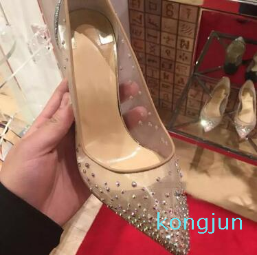 Designer- printemps été styles élégants femmes chaussures strass talons hauts cristaux pointus orteils pompes femme femme solaire femme chaussure