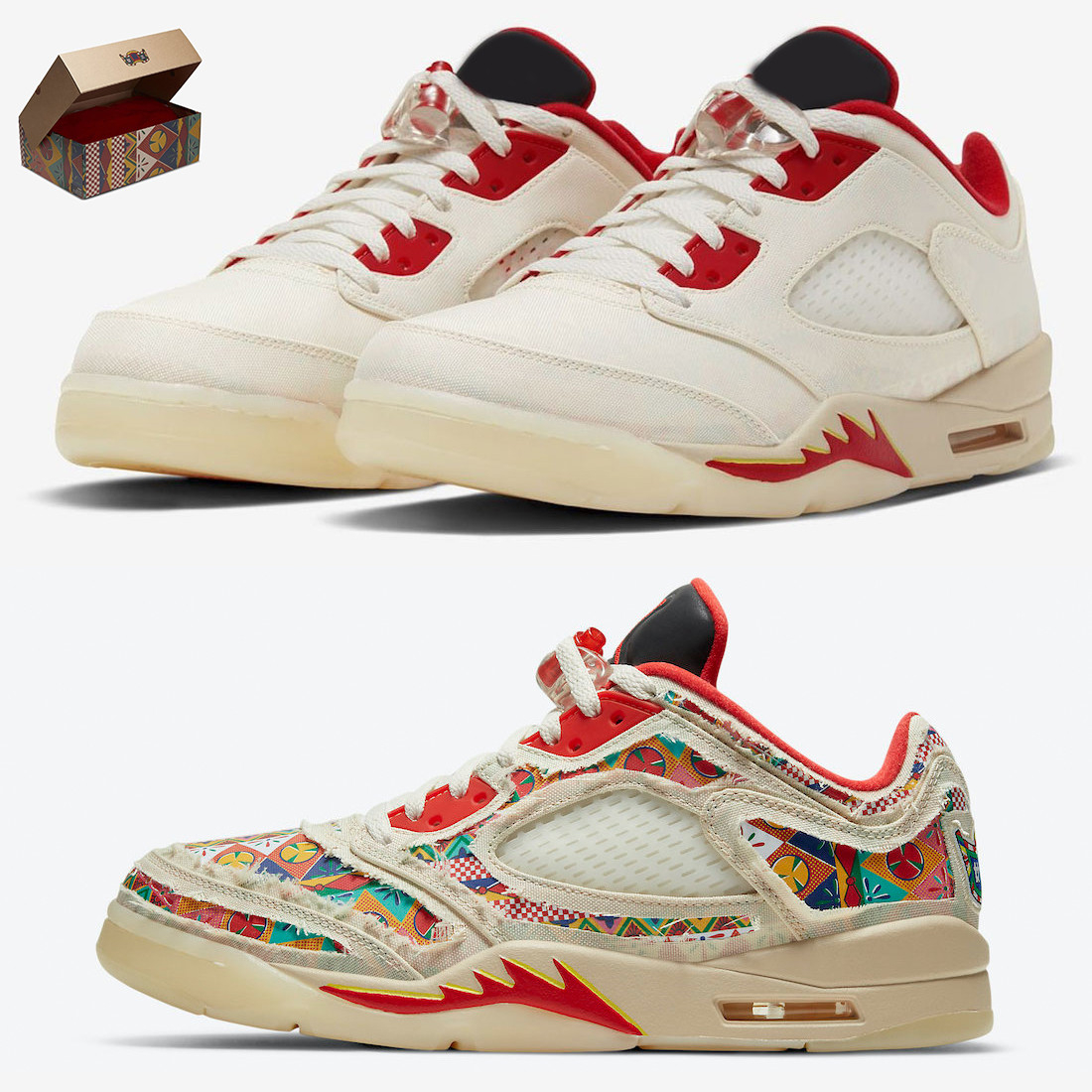 

Authentic 5 Low Chinese New Year Shoes CNY Sail Chile Red-Opti Yellow-Pearl White Outdoor Sports Trainers Sneakers With Original Box US7-13, Customize