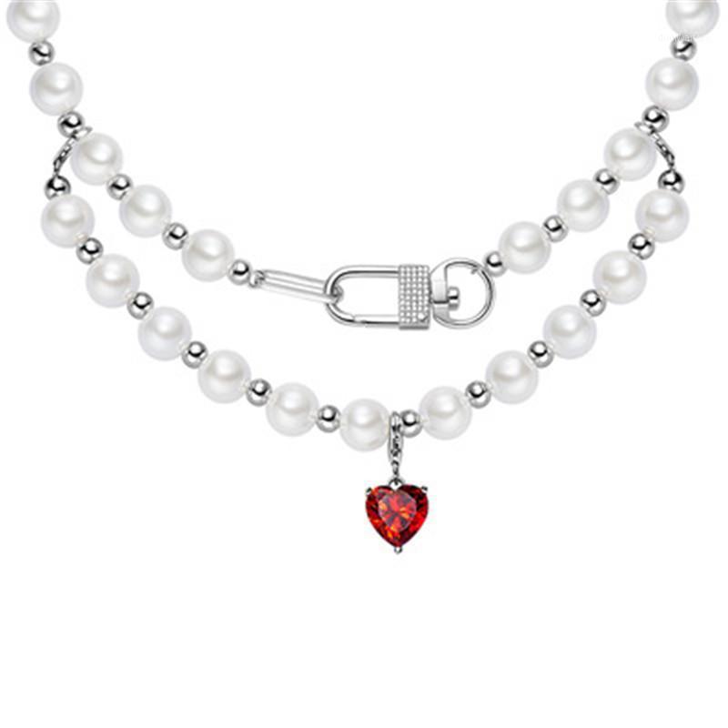 

Silver Women Neckalce Red Double-deck Nobility Chains