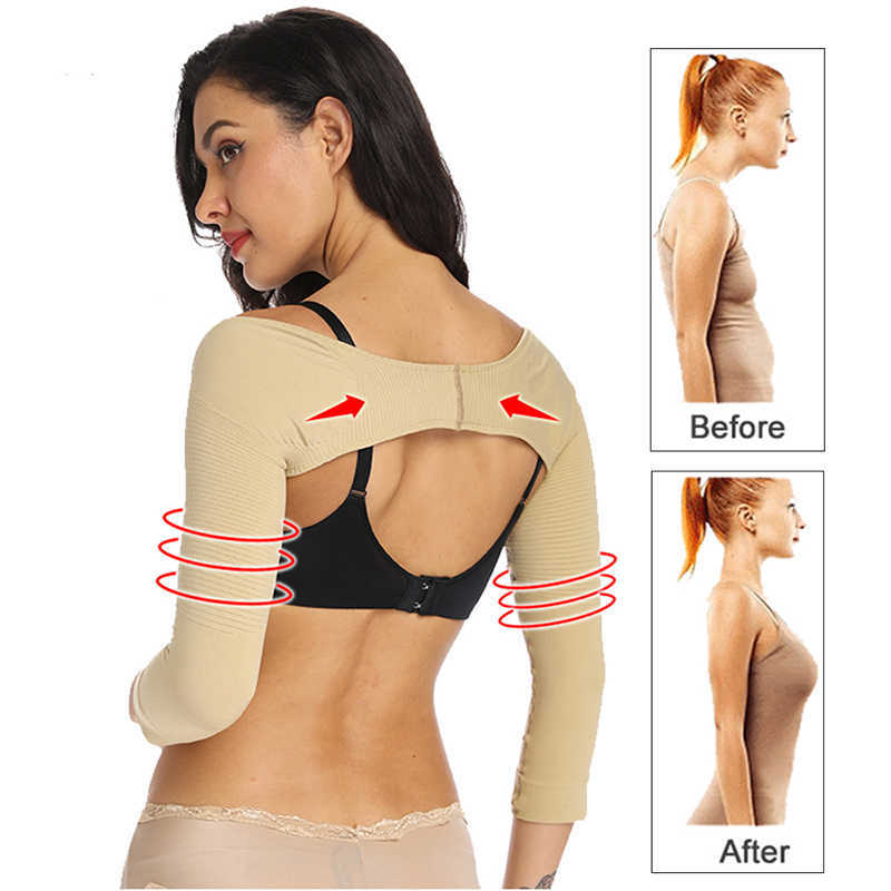 

Women Shaper Back Shoulder Humpback Posture Corrector Control Shapewear Arm Compression Slimming Underwear Top, Beige