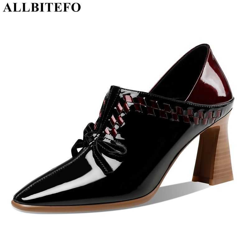 

ALLBITEFO arrive genuine leather brand high heels party women heels women high heel shoes thick heels office ladies shoes 210611, As picture