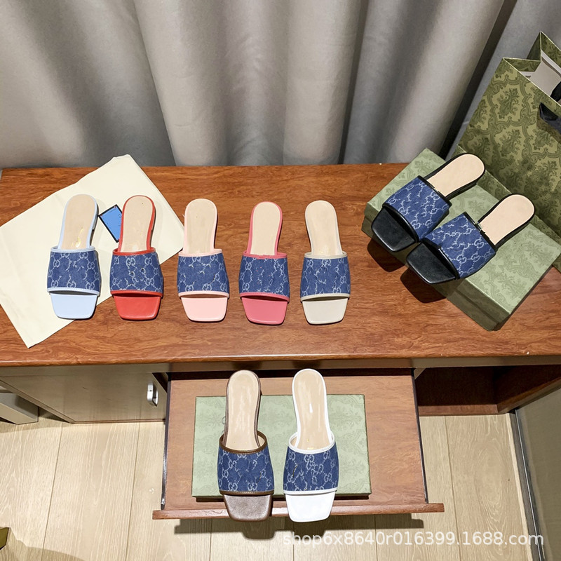 

2021 G 2021 summer flop pair of g-button sandals flat bottom, denim blue casual style women's Luxurysss designersss shoes yw, Black