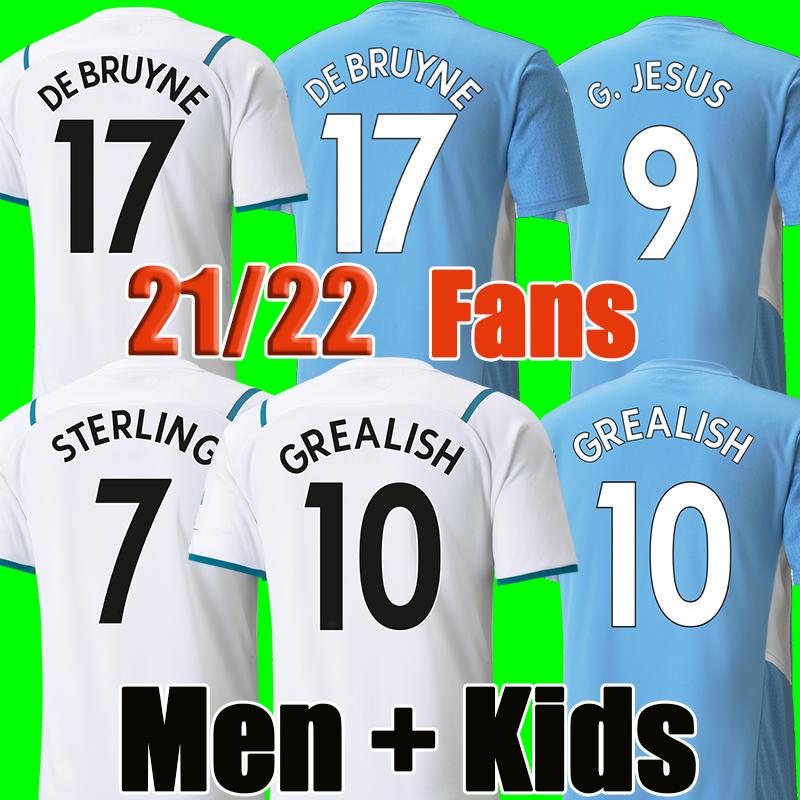 

(With VAT) #10 GREALISH Football Jerseys The Blue Moon 21/22 Home Blue Soccer Jersey 2021/2022 Men Adult Away White Soccer Shirt Kids kit Uniform, Home +epl patch