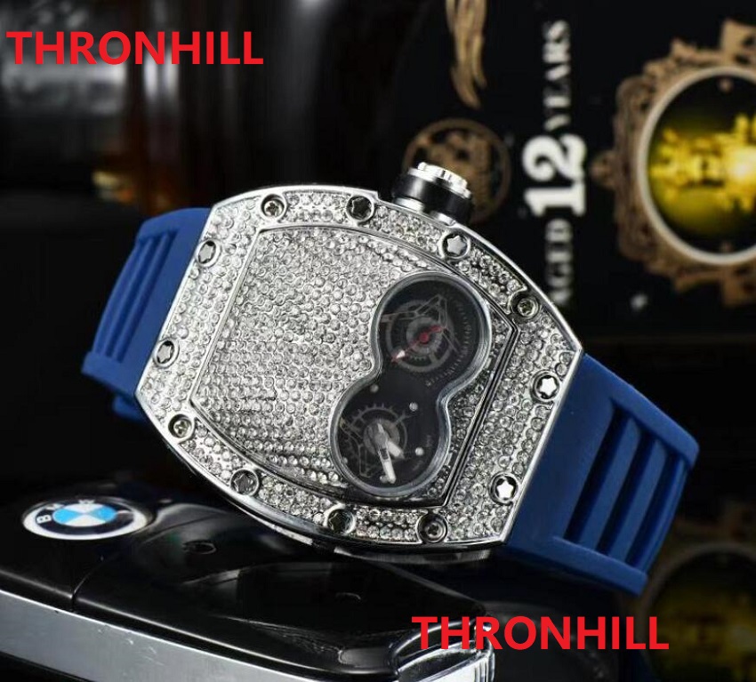 

Men Fashion Watch Women Silicone Two Eyes Designer Watchs Shinning Diamonds Full Iced Out Watches Quartz Movement Sports Wristwatch, Slivery;brown