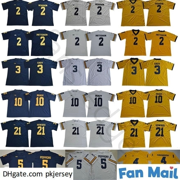 

NCAA Michigan Wolverines 3 Rashan Gary 21 Desmond Howard 10 Tom Brady 4 Jim Harbaugh Shea Patterson Jabrill Peppers College Football Jersey, Black