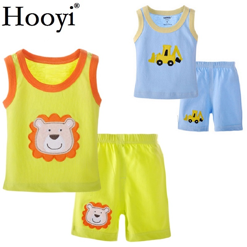 

Baby Boy Clothes Sets Lion Digger Cartoon Newborn Clothing Suit Sleeveless T-Shirts Panties 0-3 Years Infant Tank Top Pant 210413, White