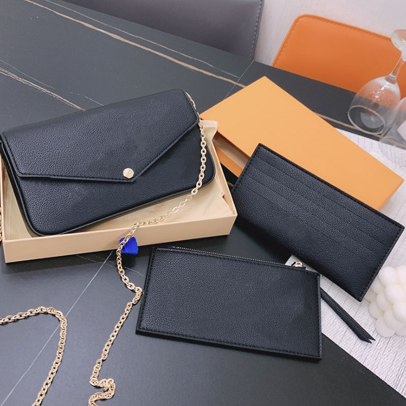 

3pcs Set Women Fashion Shoulder Bag Leather Luxury Designer Crossbody Top Quality Golden Chain Handbag Purse with Card Holder Coin Wallet, Increase freight