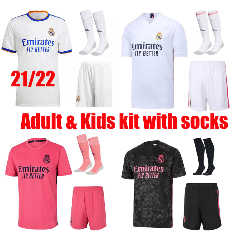 

2021 2022 Adult & Kids kit suit with socks REAL MADRID soccer jerseys 20 21 22 football shirt ALABA HAZARD SERGIO RAMOS BENZEMA ASENSIO MODRIC MARCELO camiseta uniforms, 21/22 home adult suit