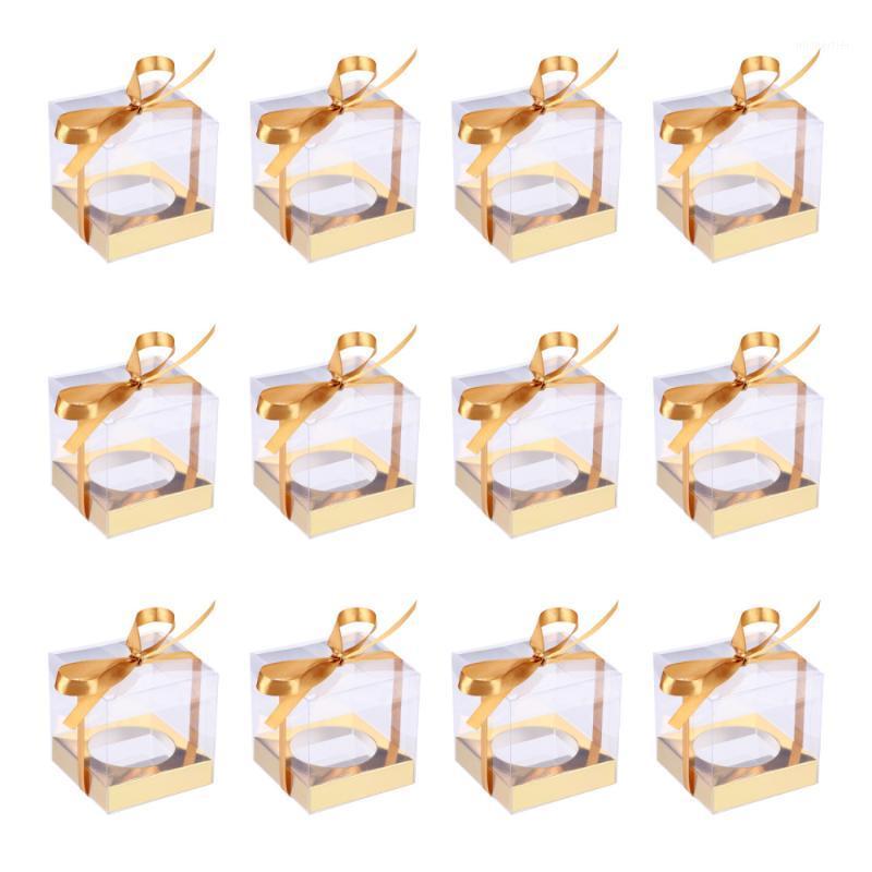 

Gift Wrap 12pcs Transparent Dessert Cake Boxes Portable Packaging With Ribbon