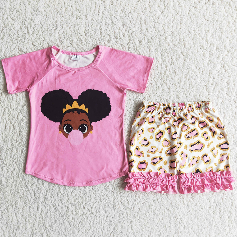

RTS Fashion Kids Clothing Sets Boutique Summer Baby Girls Clothes Set Short Sleeve Icing Shorts Pink Toddler Kid Girl Outfits Milk Silk High Quality Wholesale