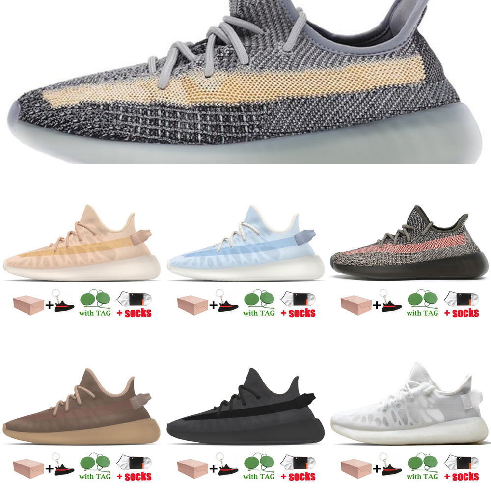 

5FX2 With Box Men Womens Kanye Running Shoes V2 Mens Sneakers Mono Clay Ice Mist Tail Light Ash Pearl Stone Static Black Reflective, #6 ash blue 36-48