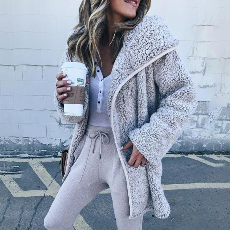 

Women's Fur & Faux Women Autumn Winter Solid Color Long Sleeve Fleece Loose Warm Jacket Coat Outerwear Female Streetwear M-3XL, Black