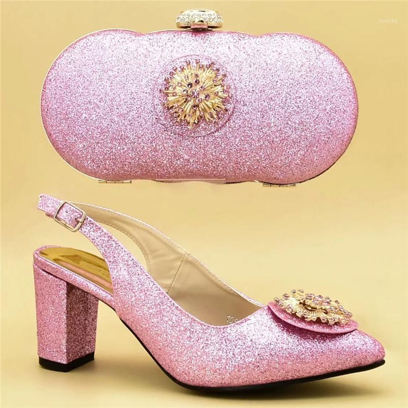 

Latest Pink Color Italian Shoes With Matching Bags African Women And Bag Set Decorated Rhinestone Party Dress, Peach only shoes