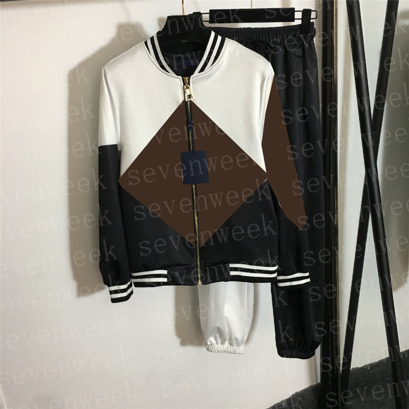 

Classic Letter Womens Jackets Tracksuits Two Piece Long Sleeve Coats High Waist Pants Casual Suit, White