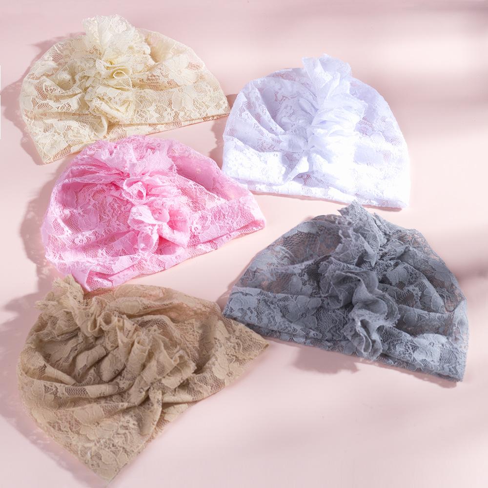 

A997 Europe Infant Baby Girls Lace Hat Pleaed Headwear Child Toddlers Kids Beanies Turban Hats Children Hair Accessories, Mixed color