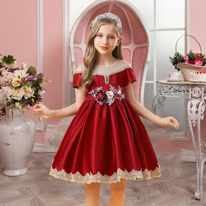 

Girl's Dresses 2021 Teenager Dress Elegant Children Flower Kids For Girls Evening Princess Party Wedding 8 12 Years Vestido, Red;yellow