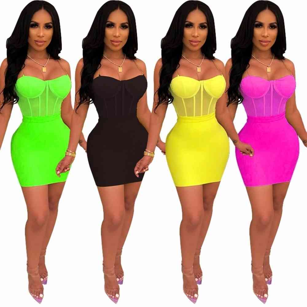 

Neon Green Skirt Women Clothing Strap Mini Great Birthday Summer Dresses Party Club Dress 2-pieces A125, Rose