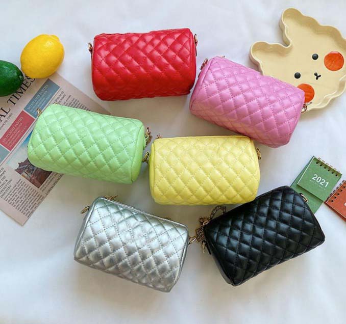 

kids designer handbags baby girls rhombus embroidered line bucket one shoulder bags chain crossbody bag children change purse F379, Mix colors random