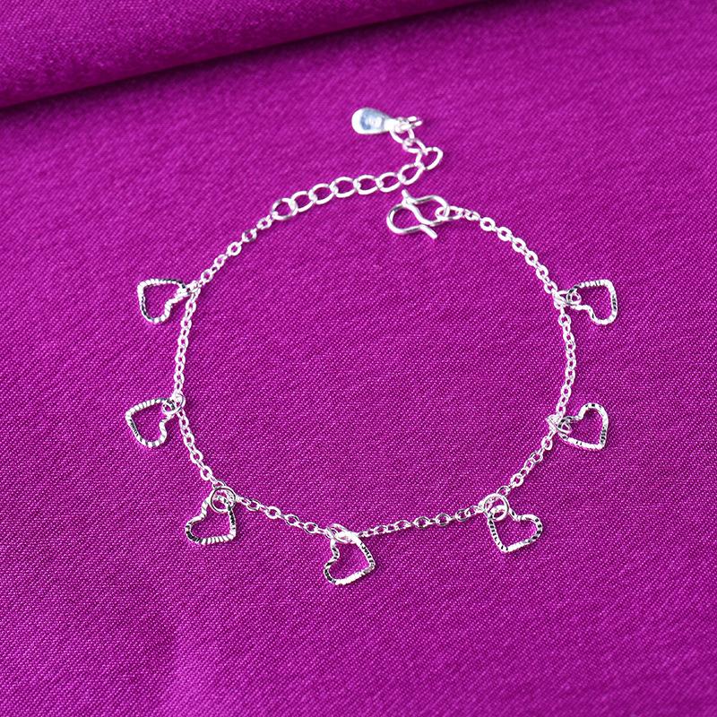 

Link, Chain 925 Sterling Silver Tassel Heart Charm Bracelets Link Adjustable Anklet For Women Party Wedding Jewelry A186