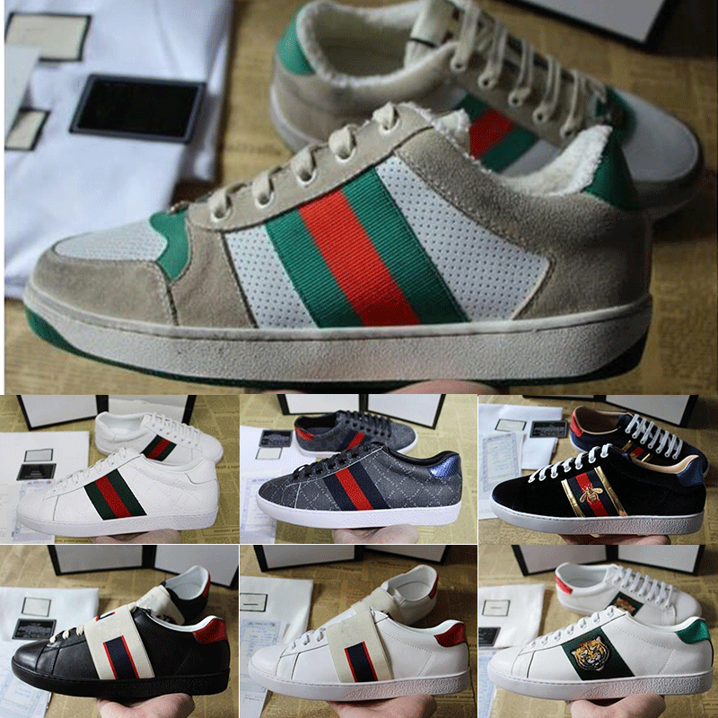 

2021 Italy Men Women Sneaker Casual Shoes Top Quality Snake Chaussures Leather Sneakers Ace Bee Embroidery Stripes Shoe Walking Sports, Black