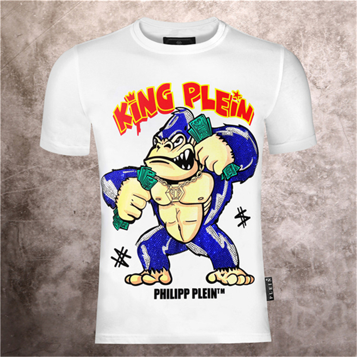 

2021 European and American PP short-sleeved T-shirt male gorilla demon color diamond tide brand cotton summer men's shirt, White;black