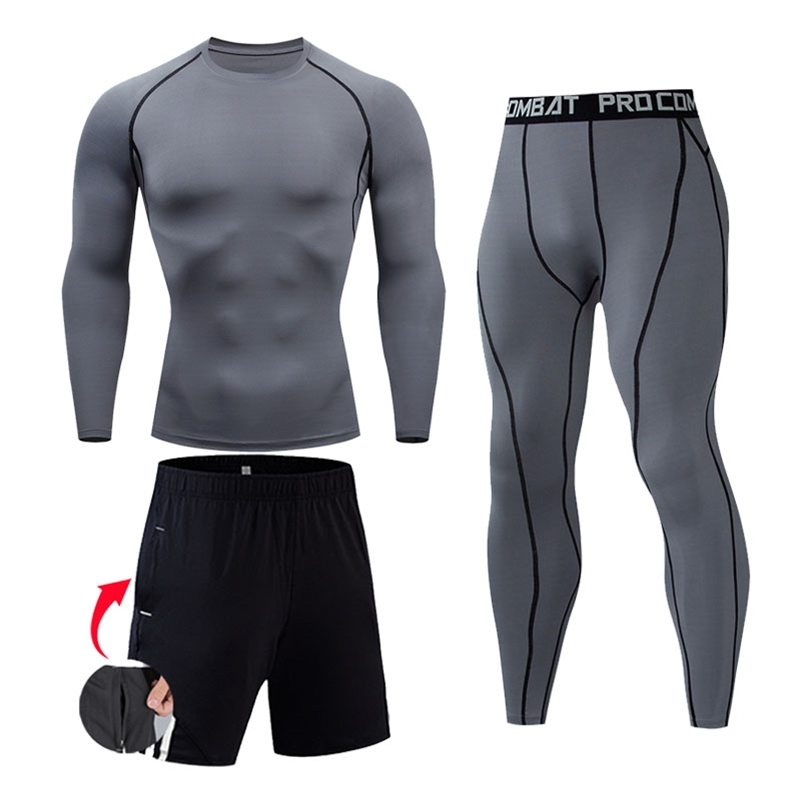 

Men Compression set MMA Long Sleeve T-shirt Men' Tight Pants Fitness Bodybuilding Clothes Skull Top Rashguard Sport Suit Men 211023, Orange