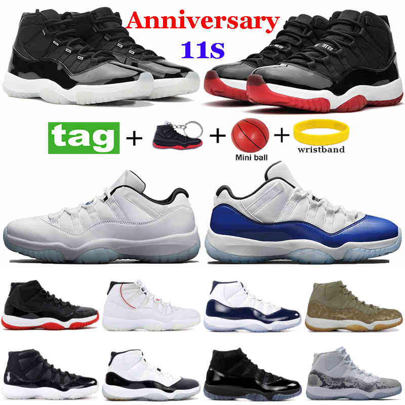 

2021 Men Women 11 Basketball Shoes High Low Legend Blue 25th Anniversary Bred 11s Concord 45 Platinum Tint Cap And Gown Running Sneakers Trainers, Black