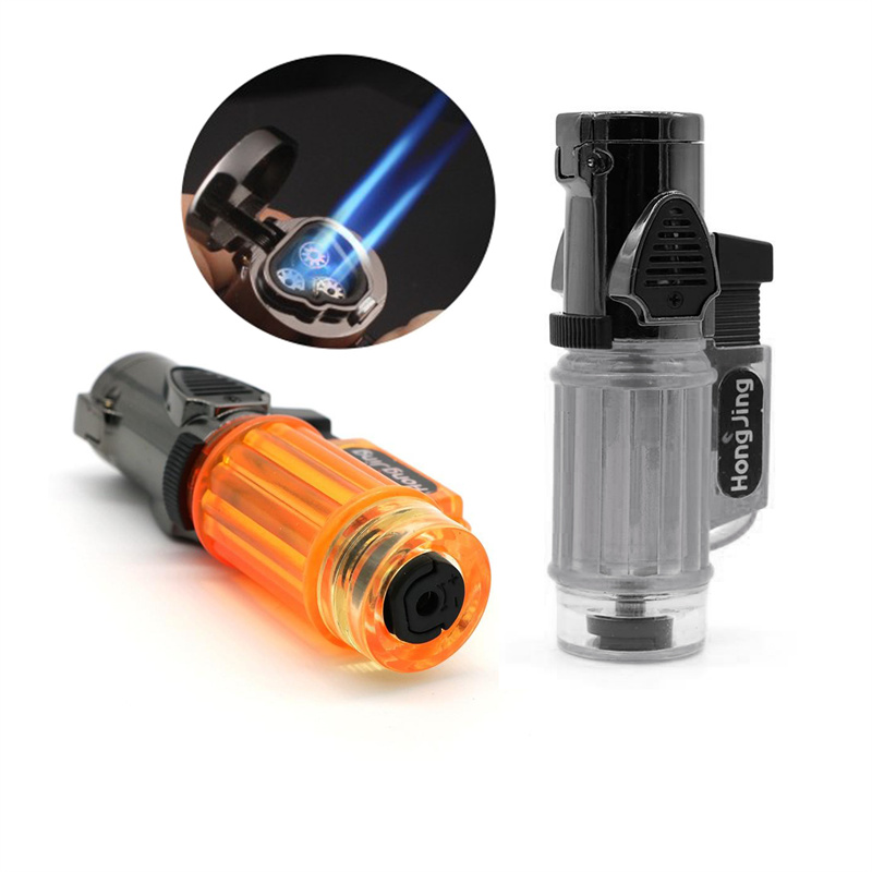 

wholesale Butane Gas torch Windproof Triple Jet Flame Refillable Butane gas Cigarette Cigar Lighter for glass bong oil burner pipe dhl free