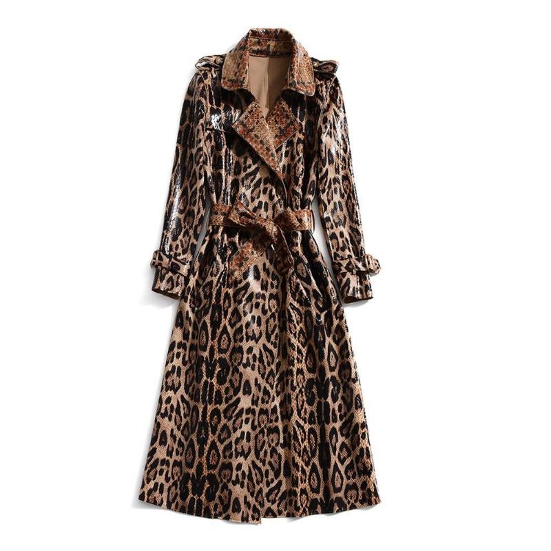 

Women's Fur & Faux Leopard Leather Coat Women Shiny Winter Jacket Fashion Trench Outerwear S M L XL 2XL 3XL, As photos